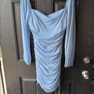 Jump Ice Blue Shimmery Ruched Long-Sleeve Dress